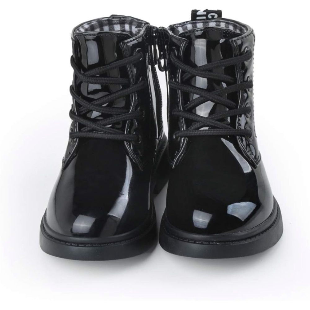 COPY - Girls Black Patent Combat Boots,NEW size 4, Side Zipper for Easy access